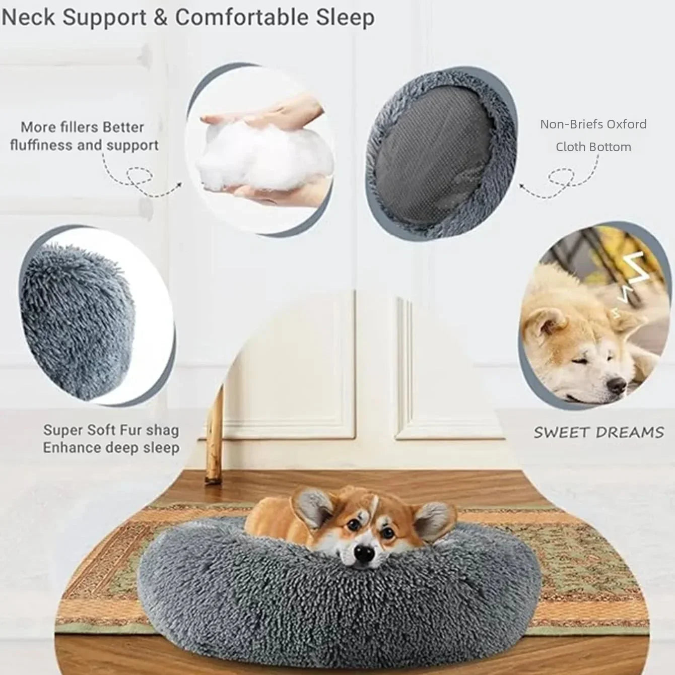 NONECN Round Plush Cozy Best Pet Bed For Large Dogs