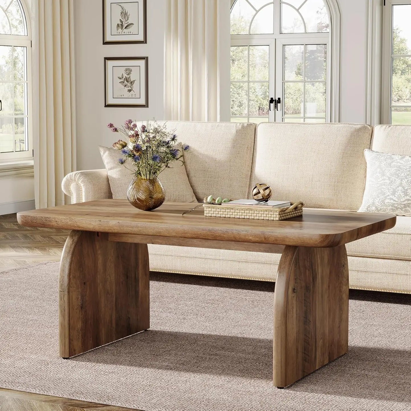 Little Tree Rectangular Coffee Table Farmhouse Living Room Center Table
