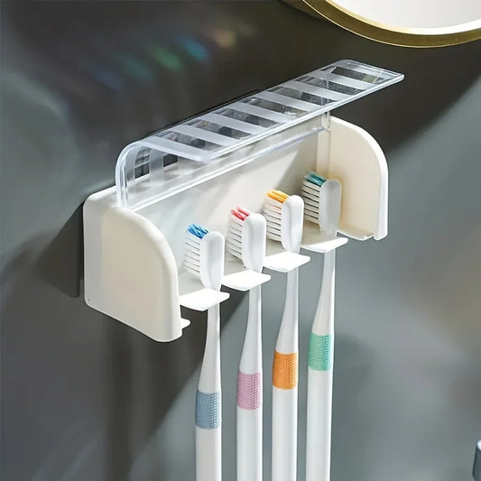 Modern Five Slot Wall Mounted Toothbrush Holder With Hygiene Lid
