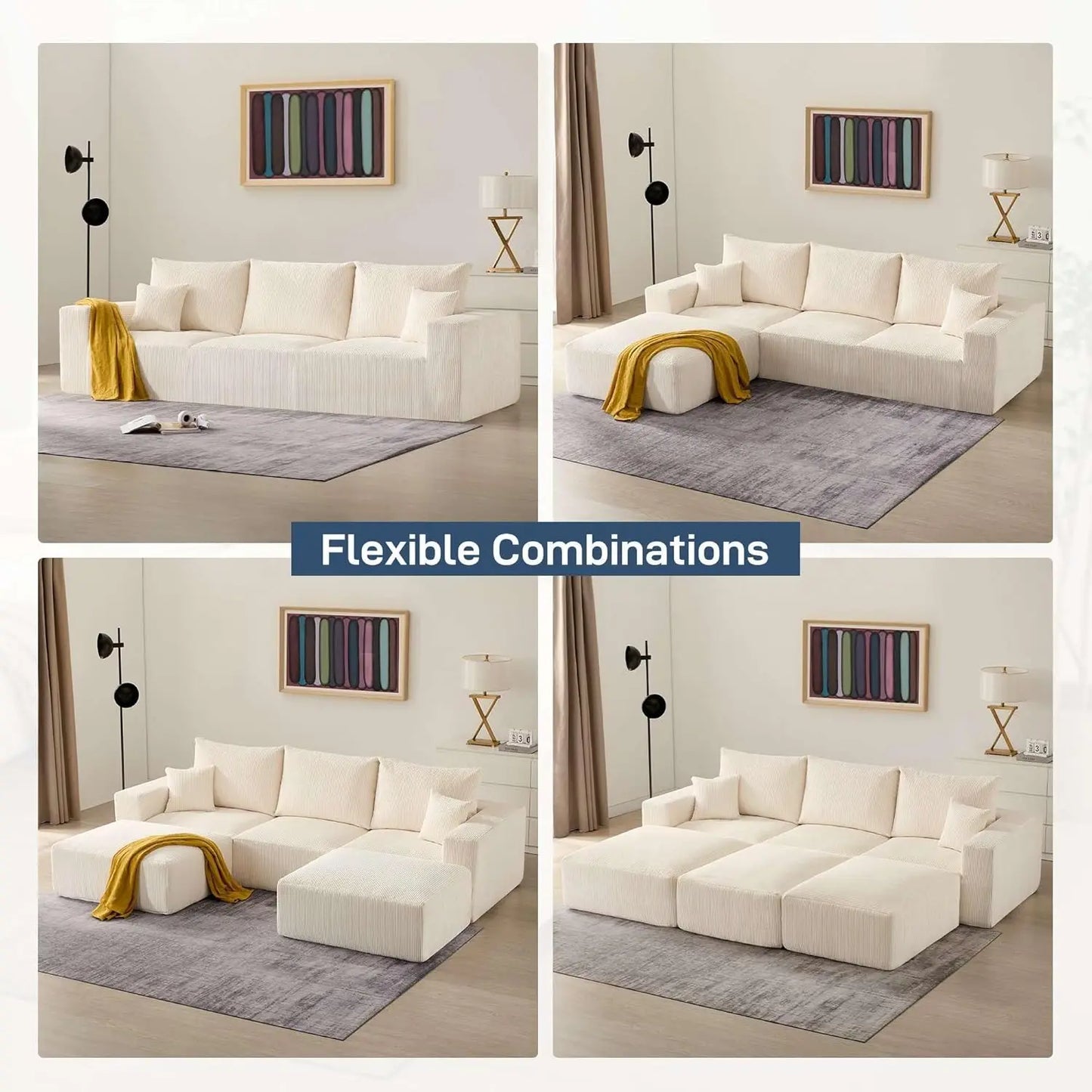 XMSJ Modern Sleeper Sofa 3 Seater Corduroy Convertible
