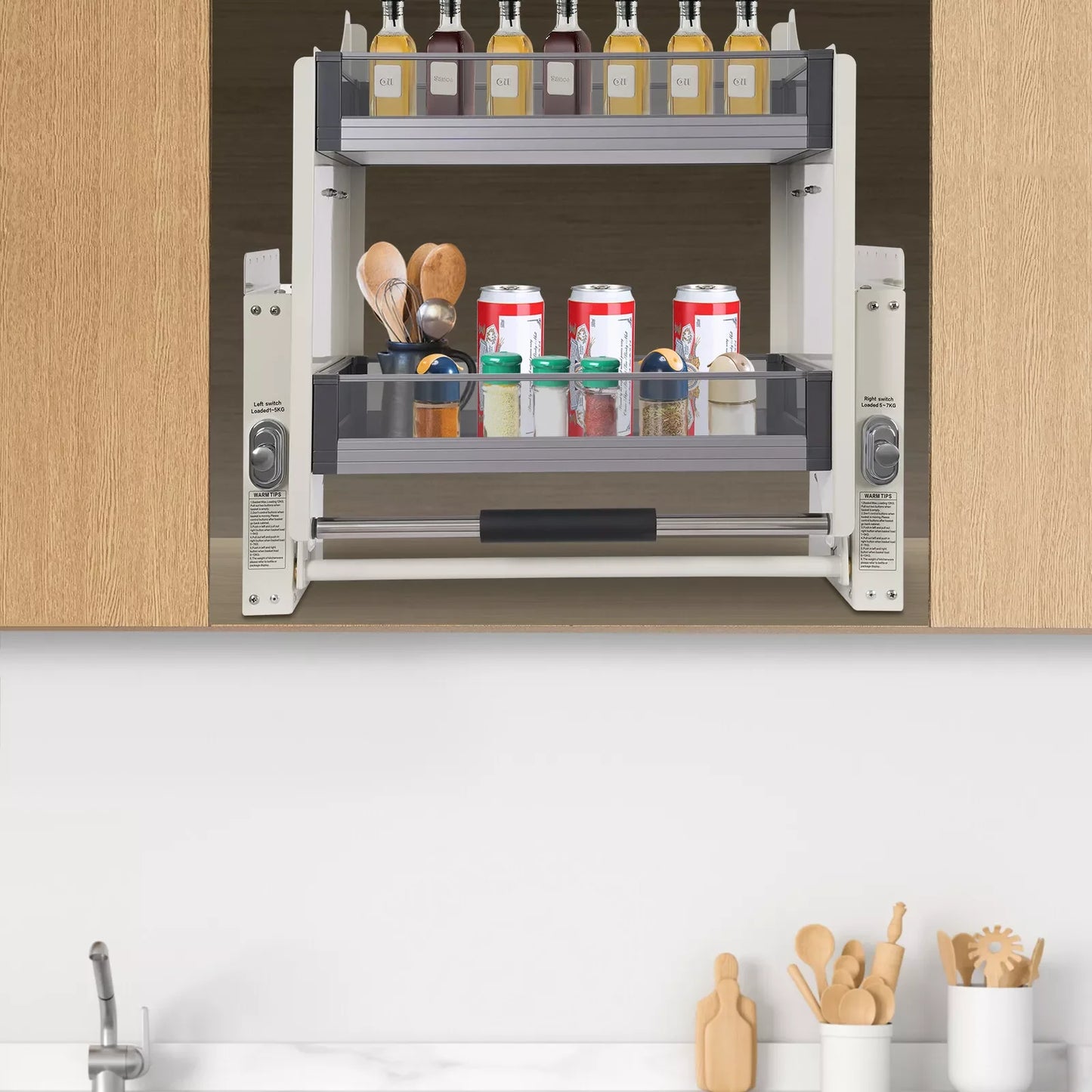 Hign-concerned Chemical 2 Tier Kitchen Pull Down Shelf Cabinet Organizer