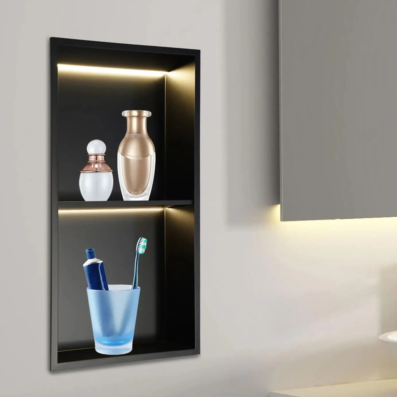 Stainless Steel Recessed Wall Niche with LED Light 2/3-Tier Bathroom Shelves Concealed Shower Niche Shelf Bbathroom Cabinet