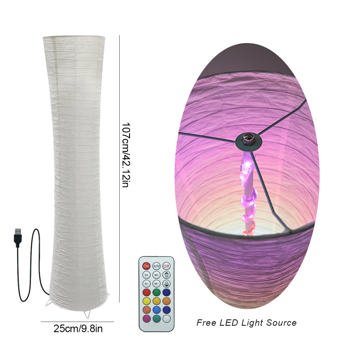 Paper Floor Lamp RGB LED Smart Lamp With Remote Control