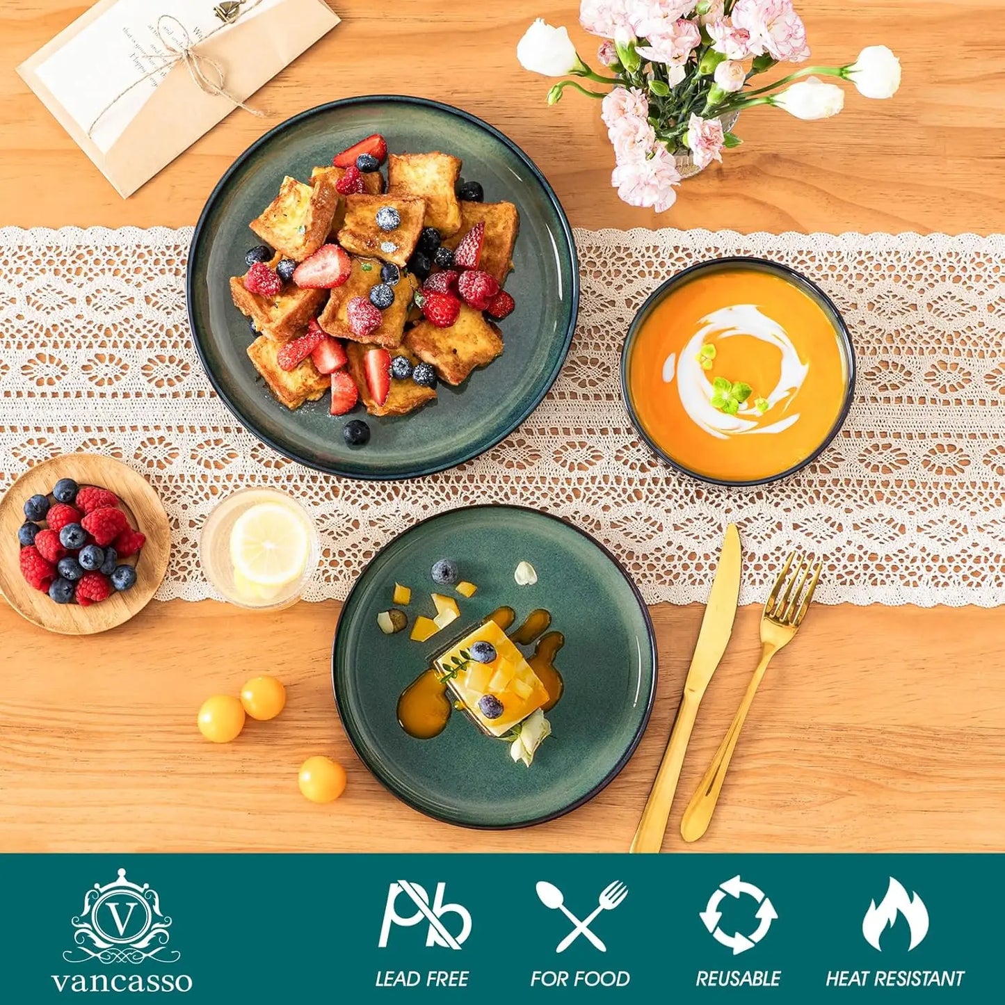 Starry 12 Piece Dinnerware Set With Reactive Glaze Plates Bowls