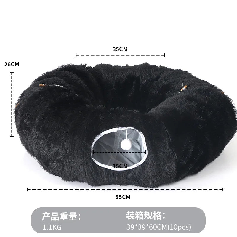 Warm Enclosed Cat Bed Tunnel Plush Kitten House With Tube