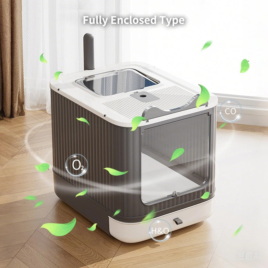 Fully Enclosed Foldable Litter Box With Odor Control And Scoop