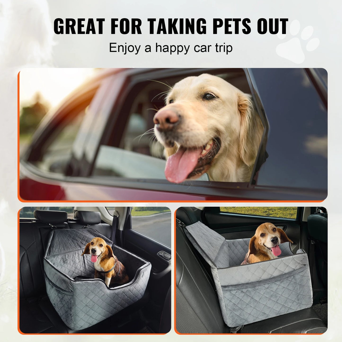 SucceBuy Dog Car Seat Booster With Storage Pocket Sponge