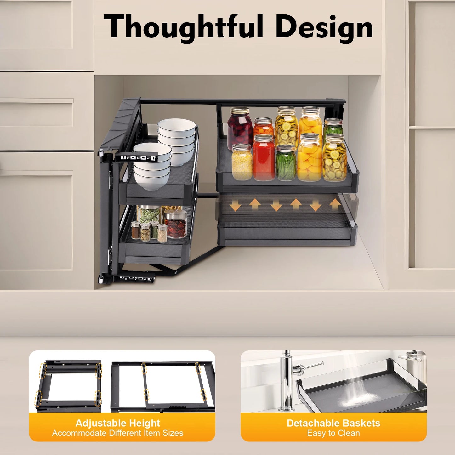 Corner Cabinet Pull Out Organizer With 4 Baskets Swing Tray