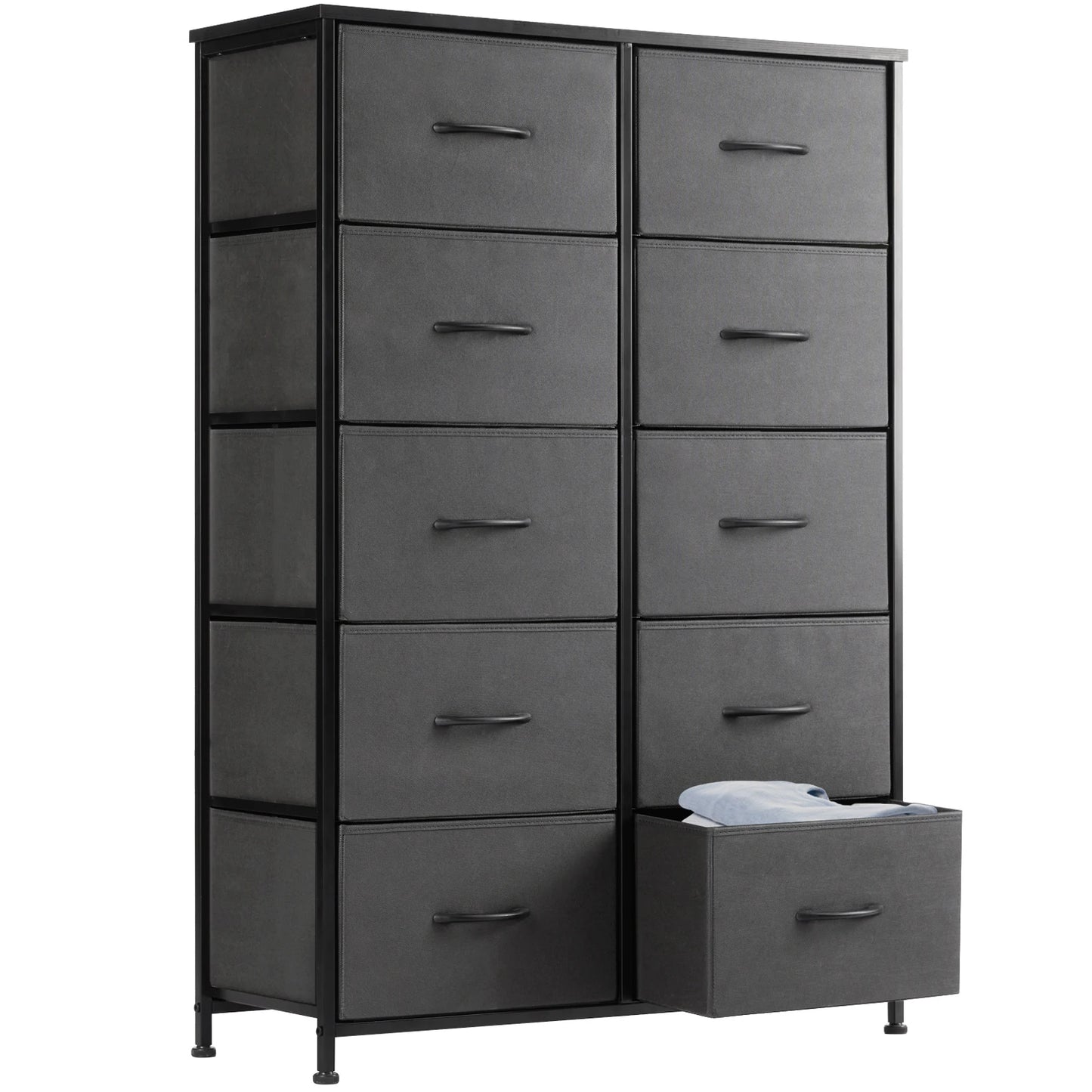 JHK Bedside Table Dresser With 10 Fabric Drawers Steel Frame