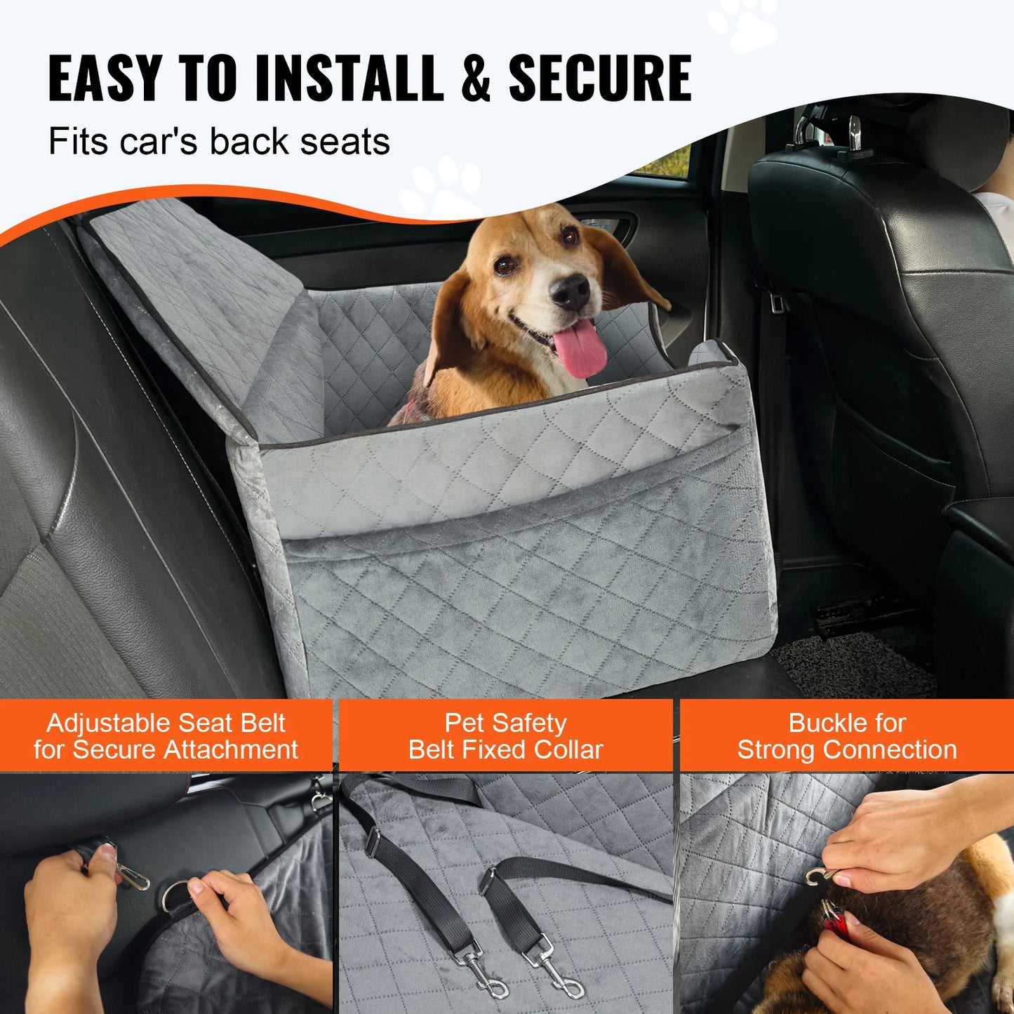 SucceBuy Dog Car Seat Booster With Storage Pocket Sponge