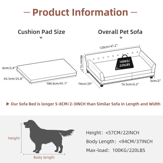 Large Elevated Dog Bed PU Leather Luxury Dog Sofa Couch Waterproof Pet Animal Backrest Snuggle Lounge Bed with Removable Cushion
