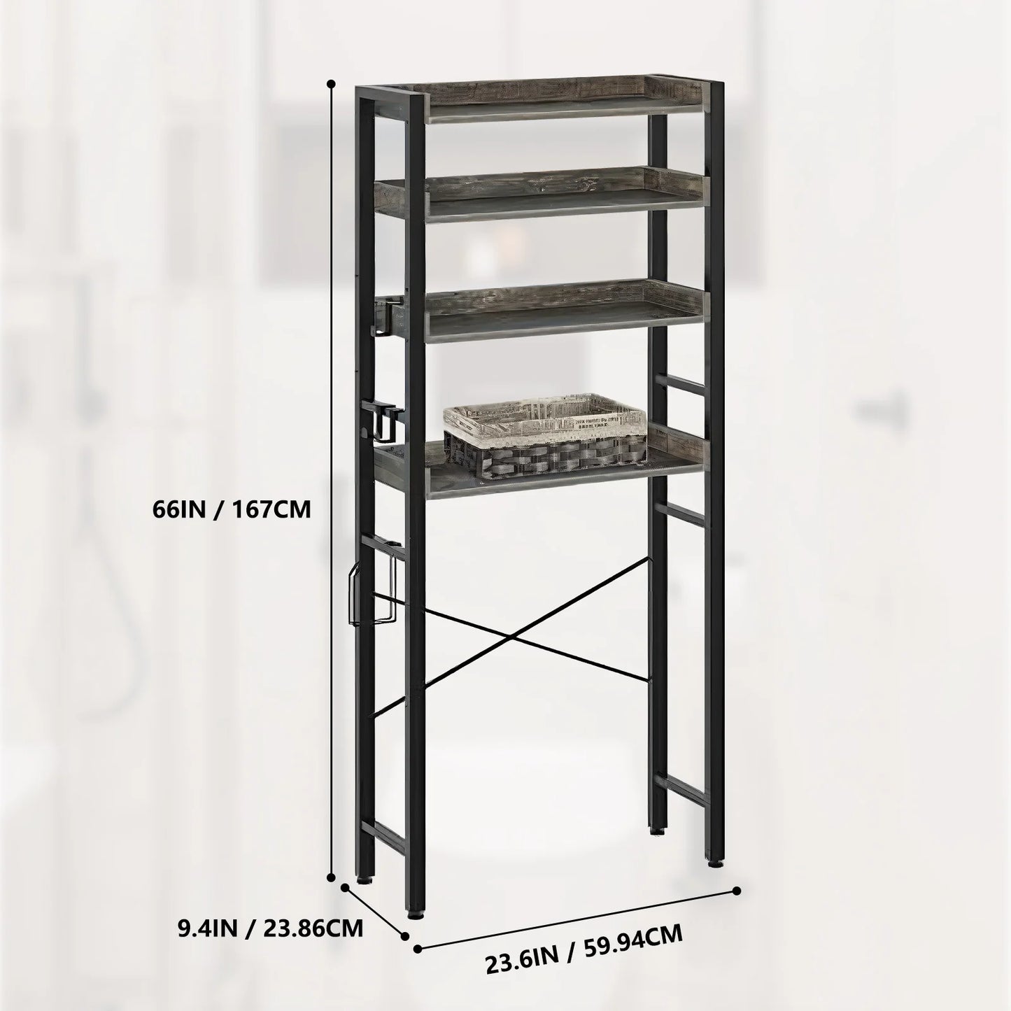 Over The Toilet 4 Tier Bathroom Organizer Freestanding Shelf With Hooks