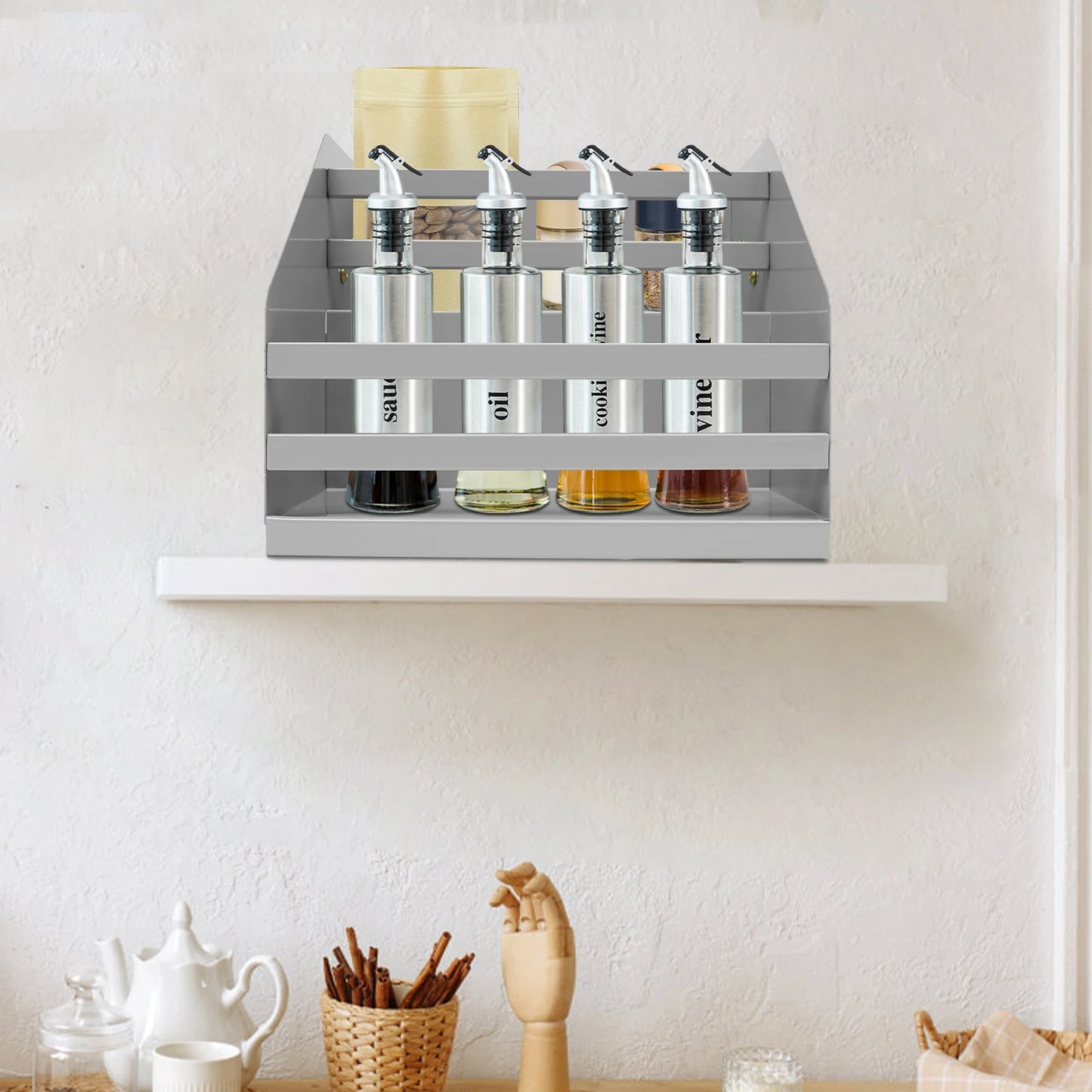 2 Tier Pull Down Cabinet Shelf Organizer For Kitchen Storage