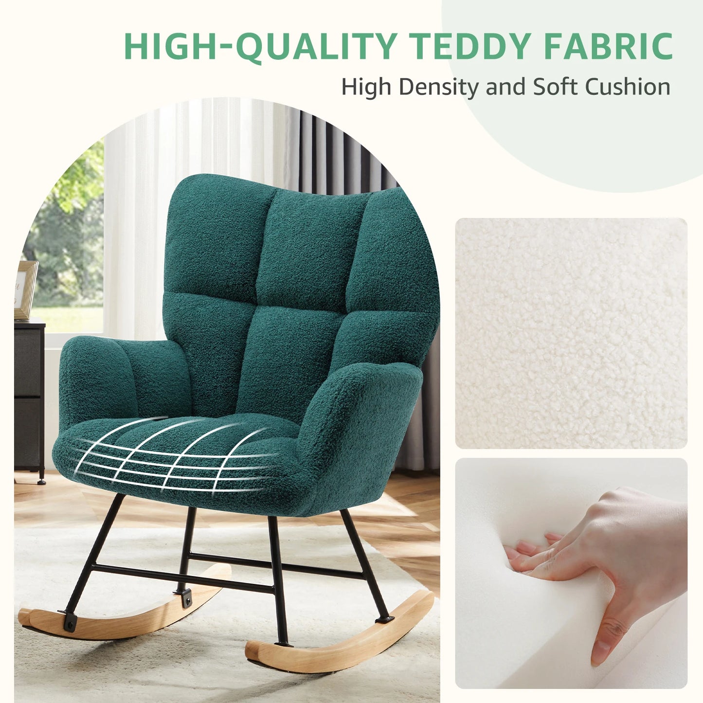 JHK Teddy Fabric Upholstered Glider Chair With High Back