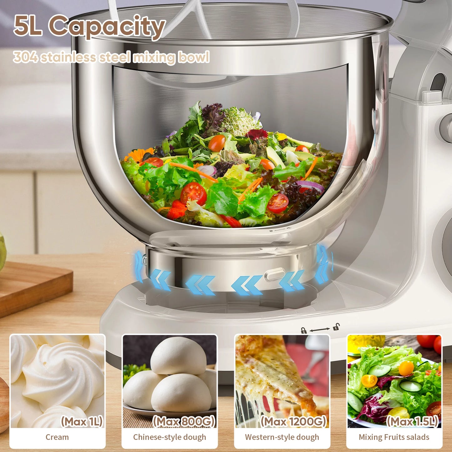Biolomix 1200W 11-Speed DC Motor Stand Mixer With OLED Display
