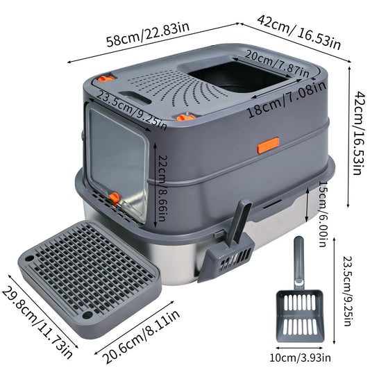 Feature Enclosed Stainless Steel Cat Litter Box With Lid