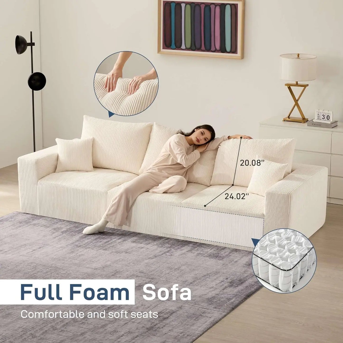 XMSJ Modern Sleeper Sofa 3 Seater Corduroy Convertible