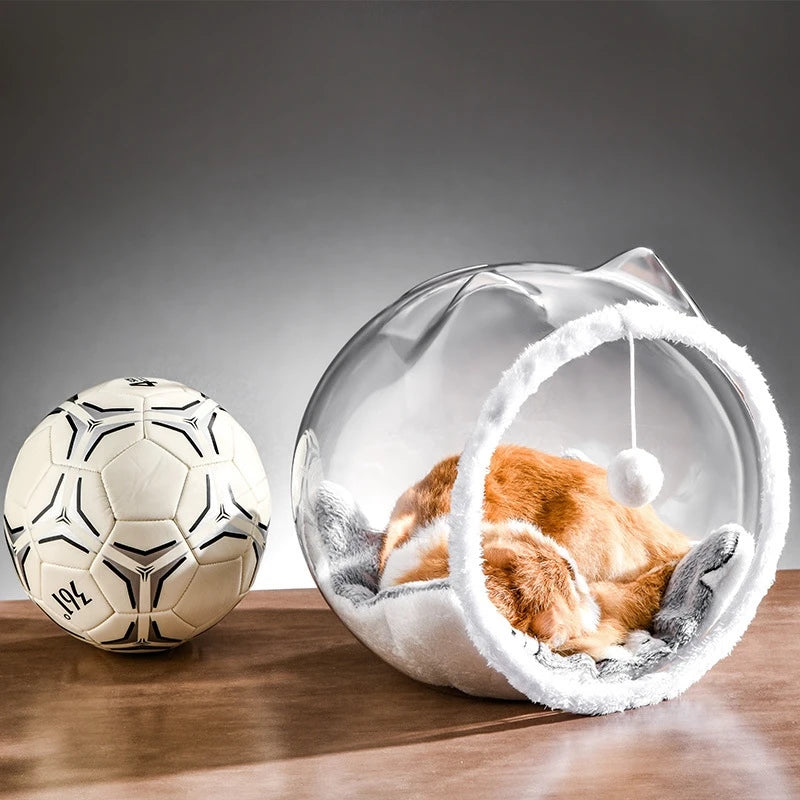 NONECN Space Capsule Cat Bed Semi Enclosed Transparent Plastic Villa With Ball