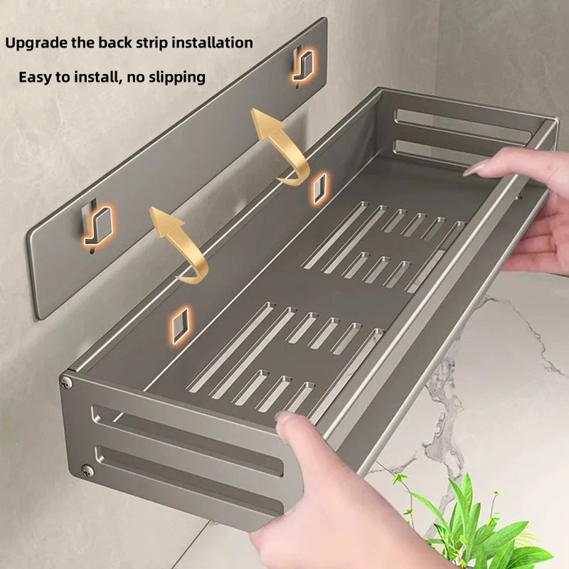 Shower Corner Shelf Without Drilling Aluminum Bathroom Shelf With Towel Bar Shampoo Holder Toilet Rack Bathroom Accessories