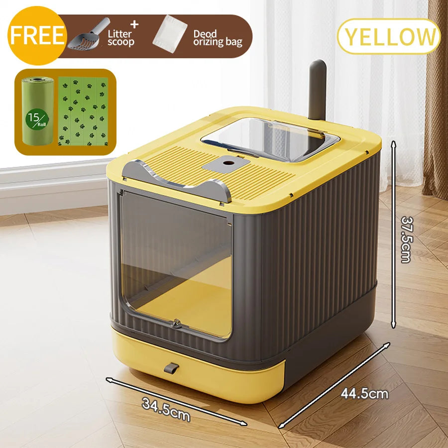 Fully Enclosed Foldable Litter Box With Odor Control And Scoop