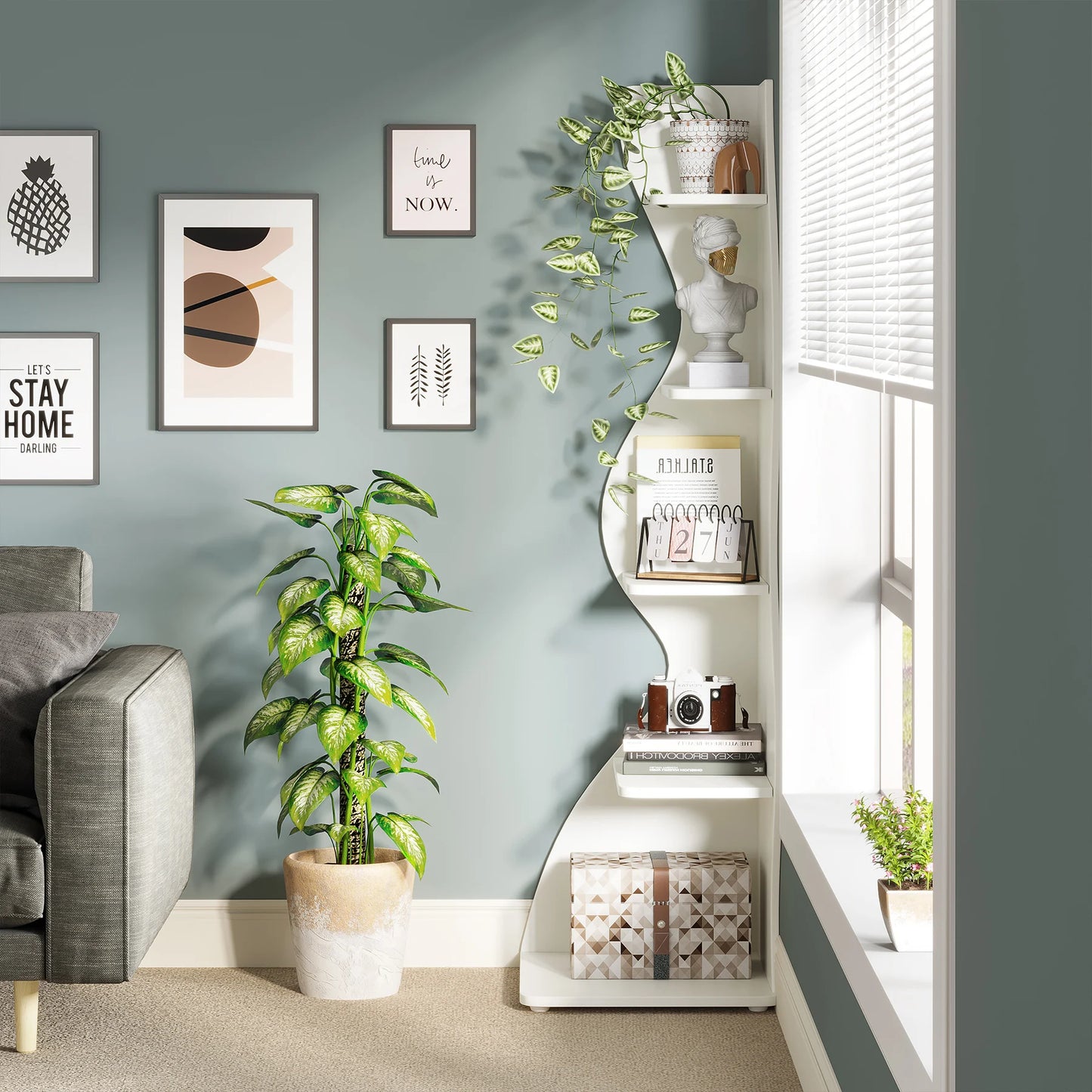 Tribesigns Modern 5-Tier Wall Corner Shelf and Plant Stand