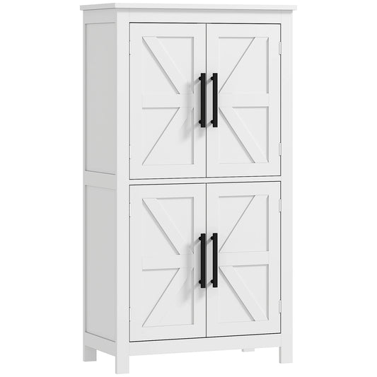 Homcom Bathroom Floor Cabinet, Farmhouse Bathroom Cabinet with Barn Doors, Bathroom Storage Cabinet with Adjustable Shelf, White