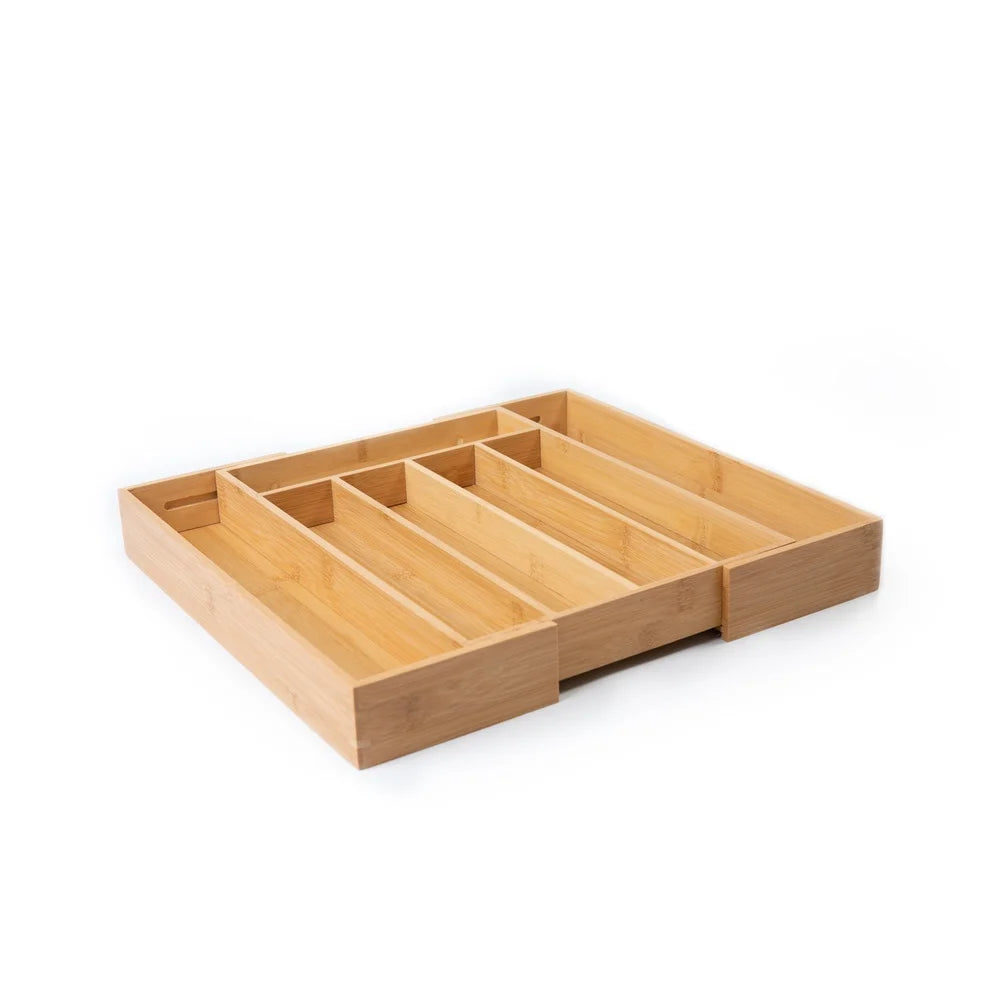 Expandable Bamboo Silverware Organizer For Drawer With Adjustable Compartments