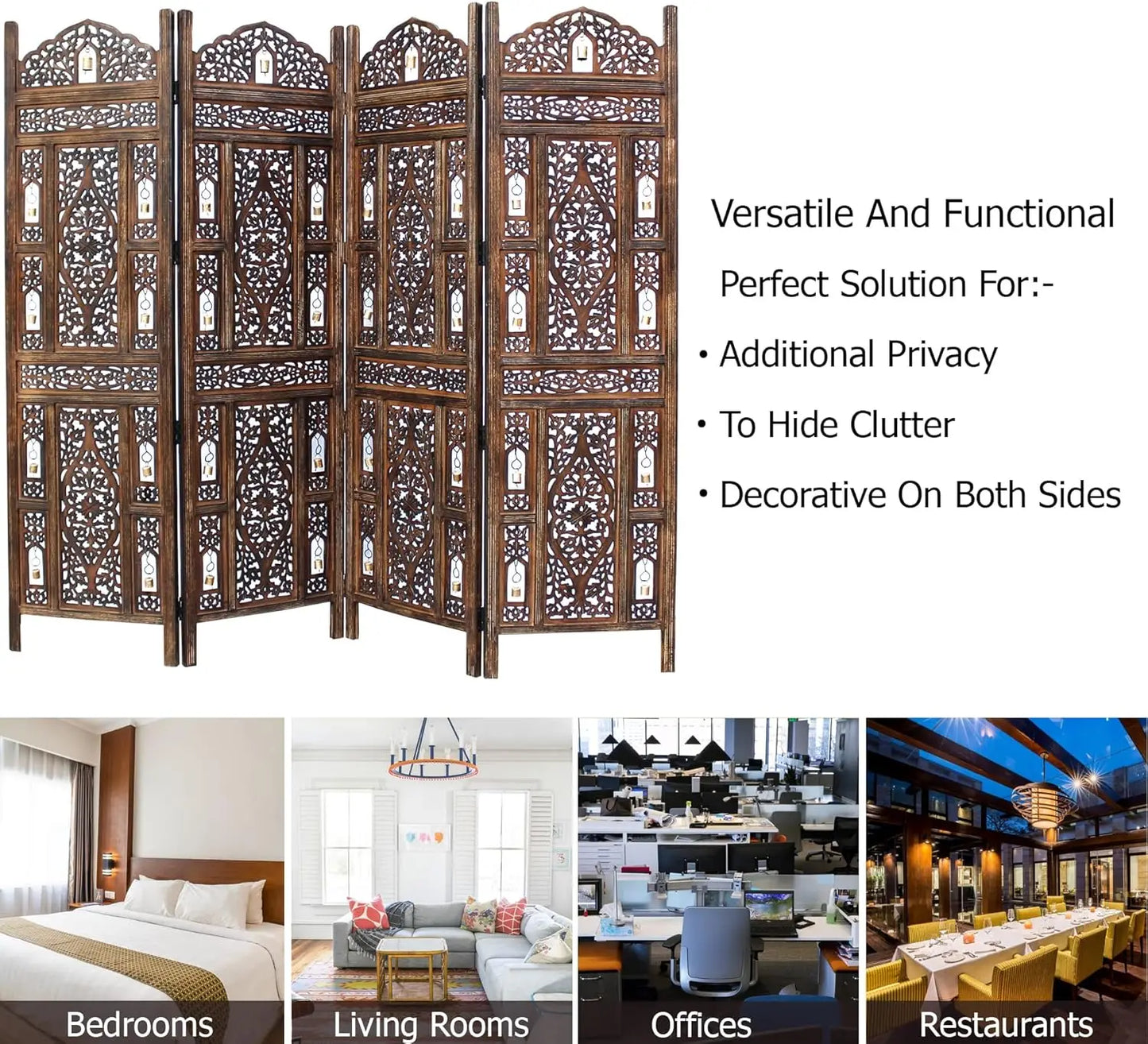 Room Divider Wood Screen Hand Carved Antique Folding