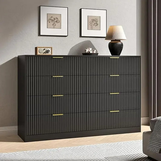 CHENGWEIFinish Fluted 8 Drawer Dresser Modern Chest Of Drawers