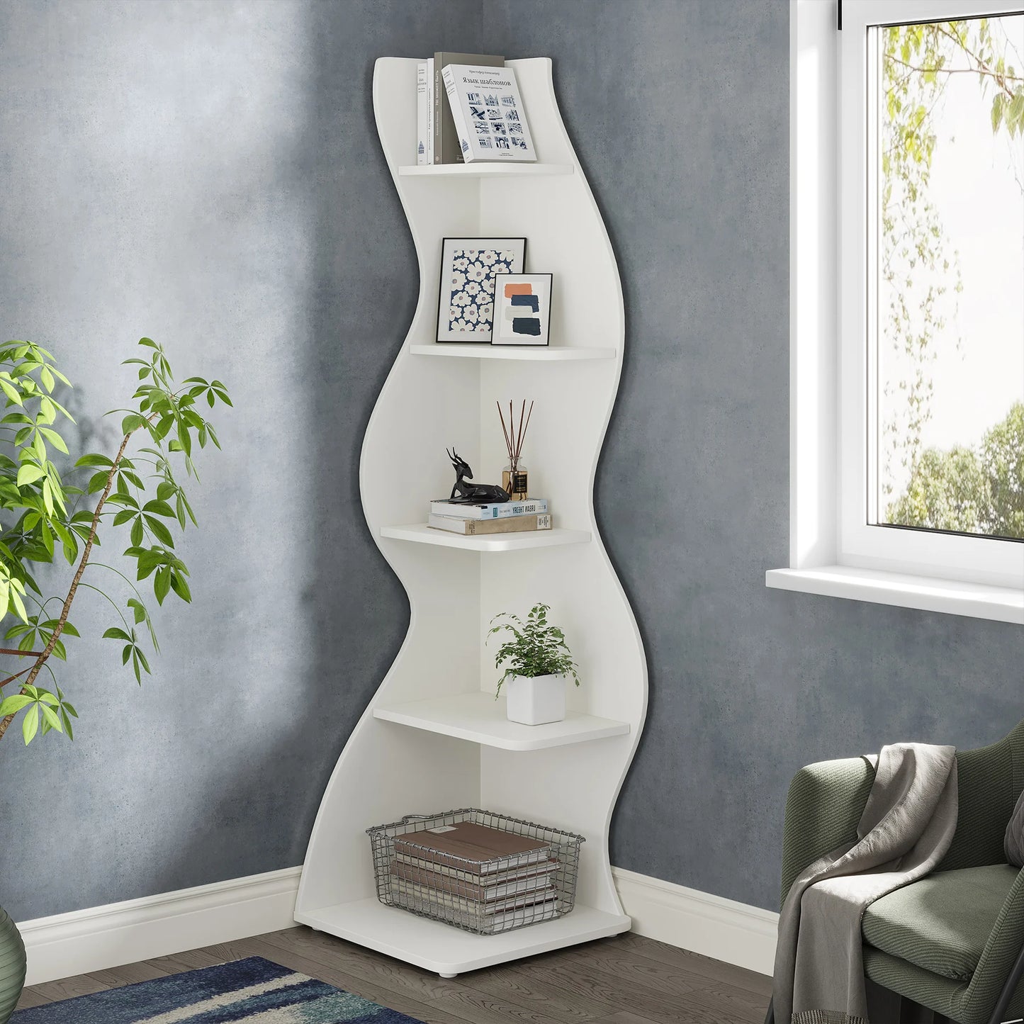 Tribesigns Modern 5-Tier Wall Corner Shelf and Plant Stand