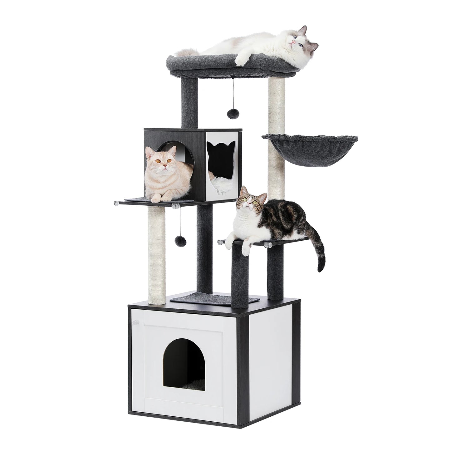PEQULTICN Cat Tree Tower Litter Box Wood Structure Storage