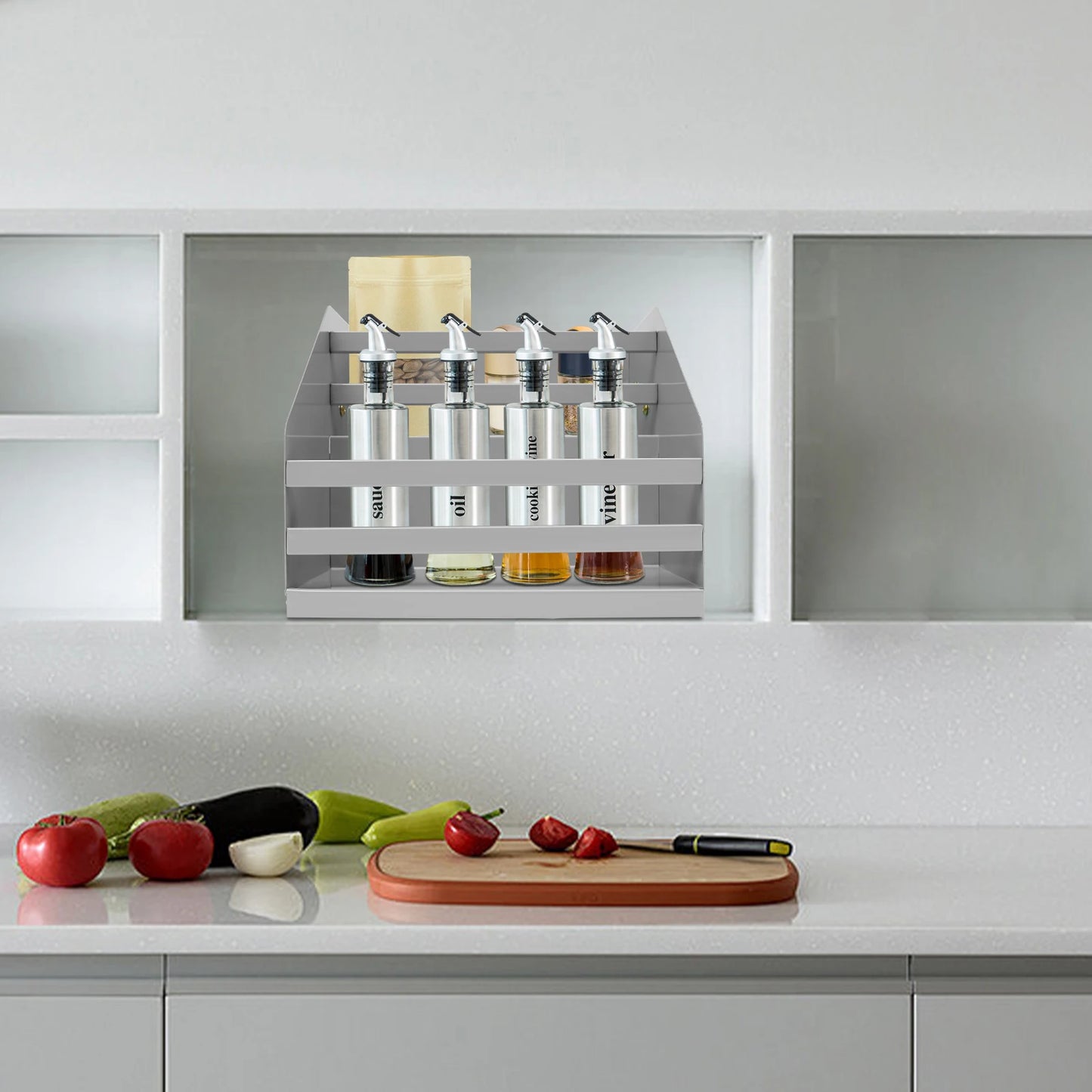 2 Tier Pull Down Cabinet Shelf Organizer For Kitchen Storage
