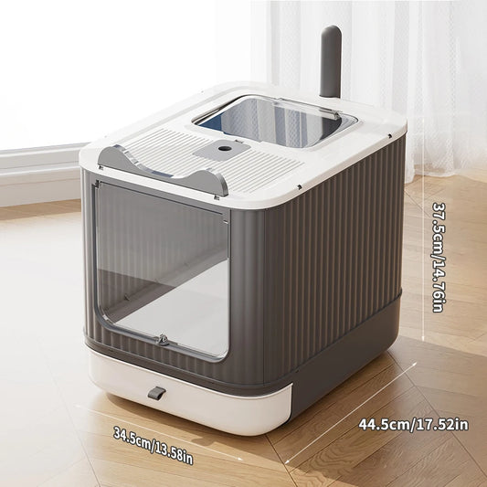 Fully Enclosed Foldable Litter Box With Odor Control And Scoop