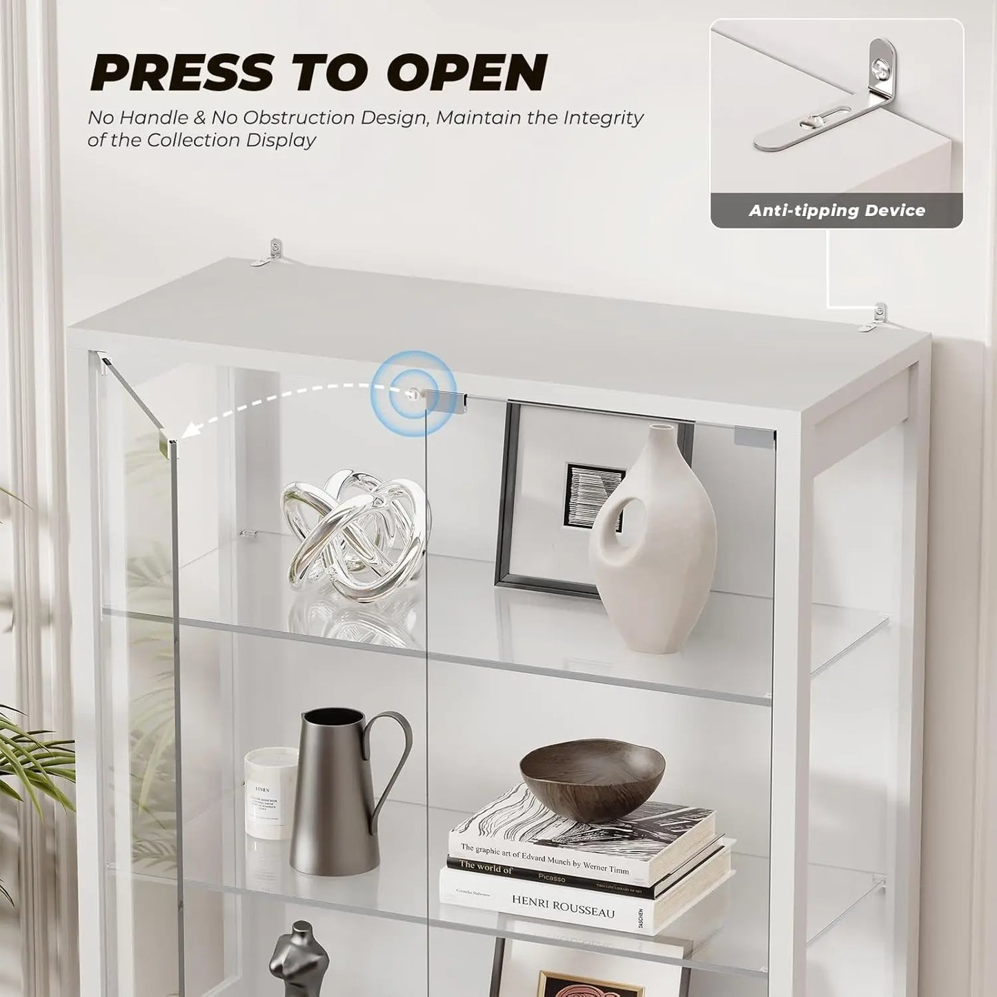 Display Cabinet With Glass Door 6 Tier Curio Cabinet Three Color LED Lighting