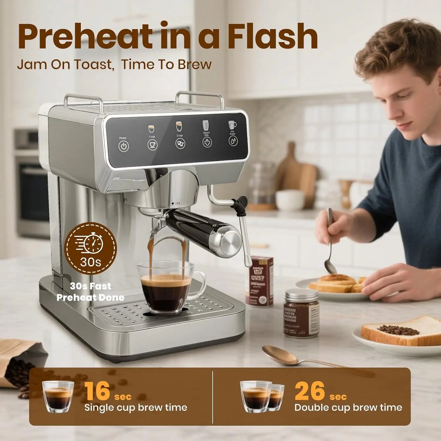 Iosn Espresso With Touchscreen 20 Bar Milk Frother Coffee Machine