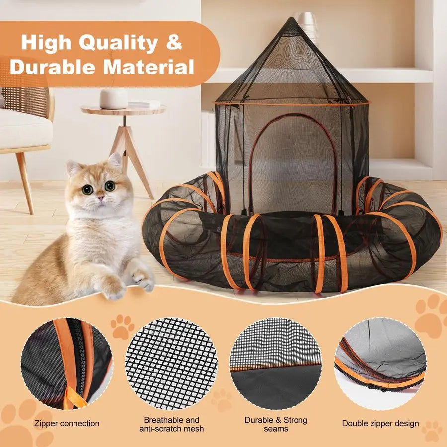 Cat Outdoor Playpen Enclosure With Tunnels Castle Playpen Pet Playhouse