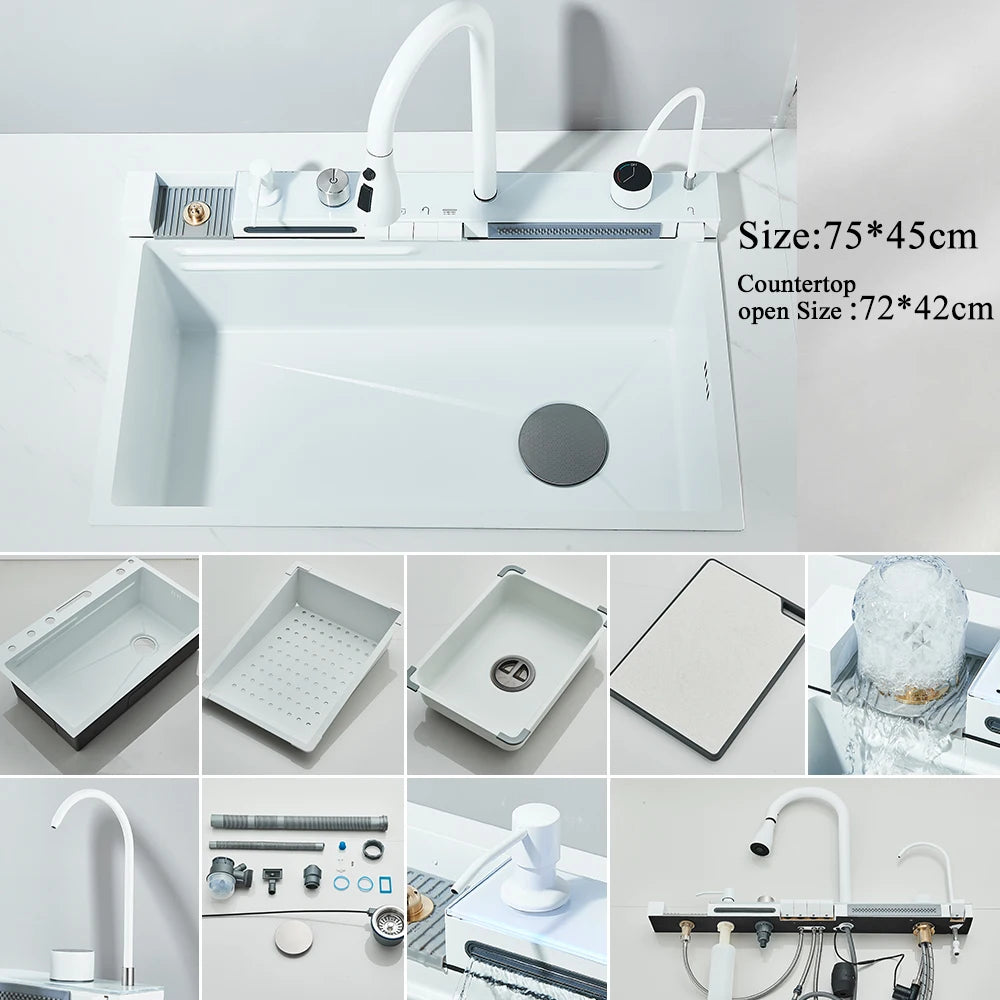 MYQualife 304 Stainless Steel Waterfall Kitchen Faucet Set SoapDispenser