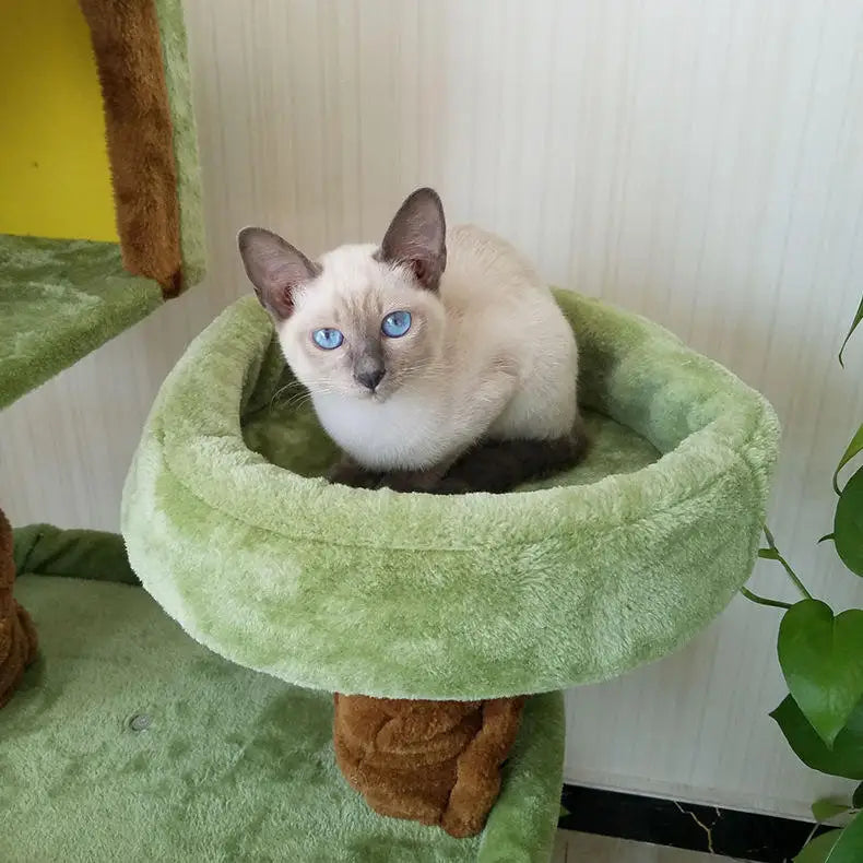 Plush Cat Tree Scratcher Wooden Climbing Frame House