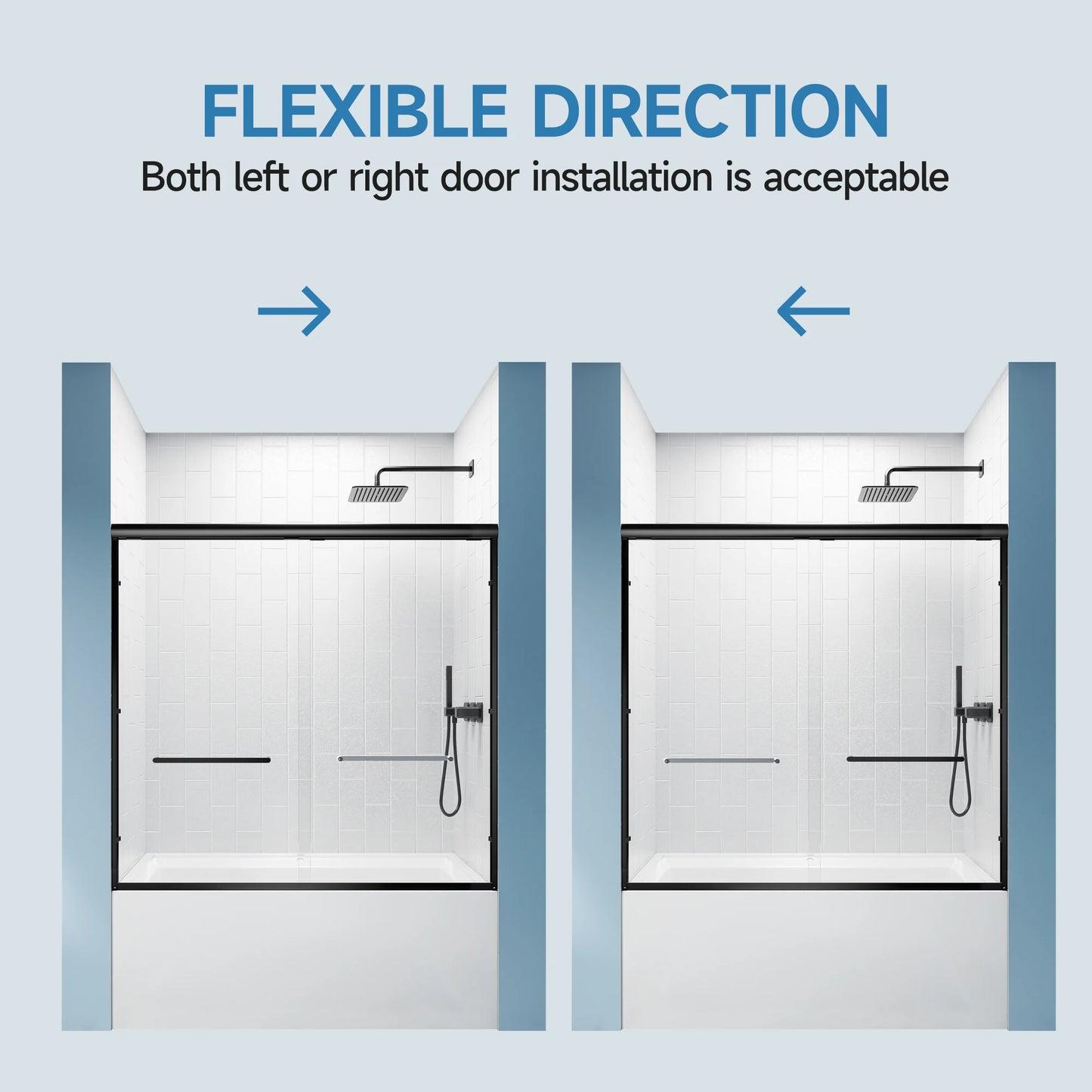 56-60"x57" H Tub Shower Door, Aluminum Frame Double Sliding Shower Door, 1/4"(6mm) Tempered Glass Bathroom Glass Sliding Door