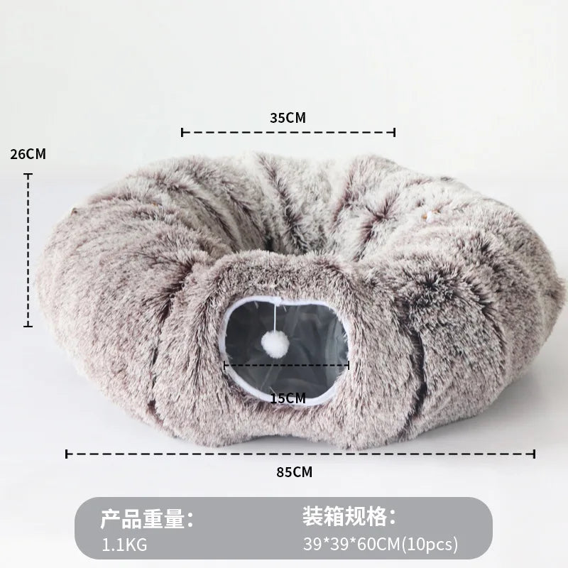 Warm Enclosed Cat Bed Tunnel Plush Kitten House With Tube