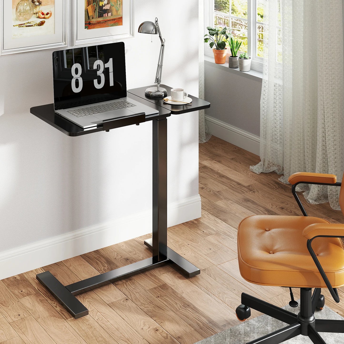 JHK Overbed Bedside Flip Lap Desk With Wheels Tilt Top