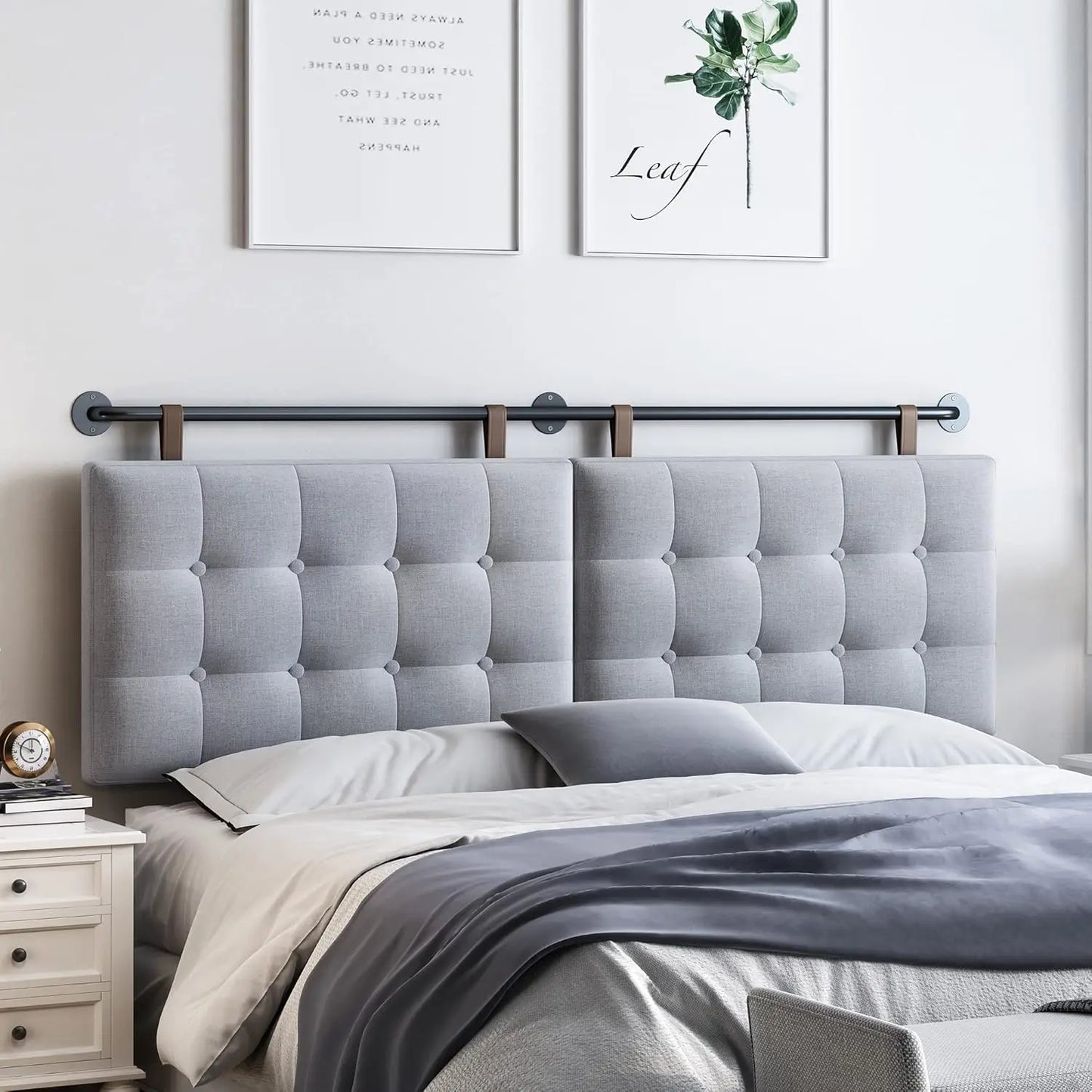 Headboards for Queen Size Bed, Wall Mounted Headboard with Fine Linen Upholstery and Button Tufting, Adjustable Heigh