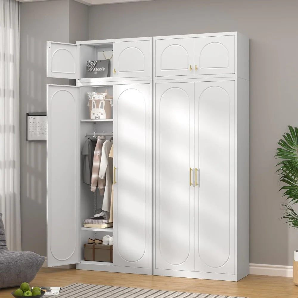 86" Metal Wardrobe Cabinets,Armoire Wardrobe Closet with Hanging Rod,Clothes Storage Cabinet with Adjustable Shelves and Doors,C