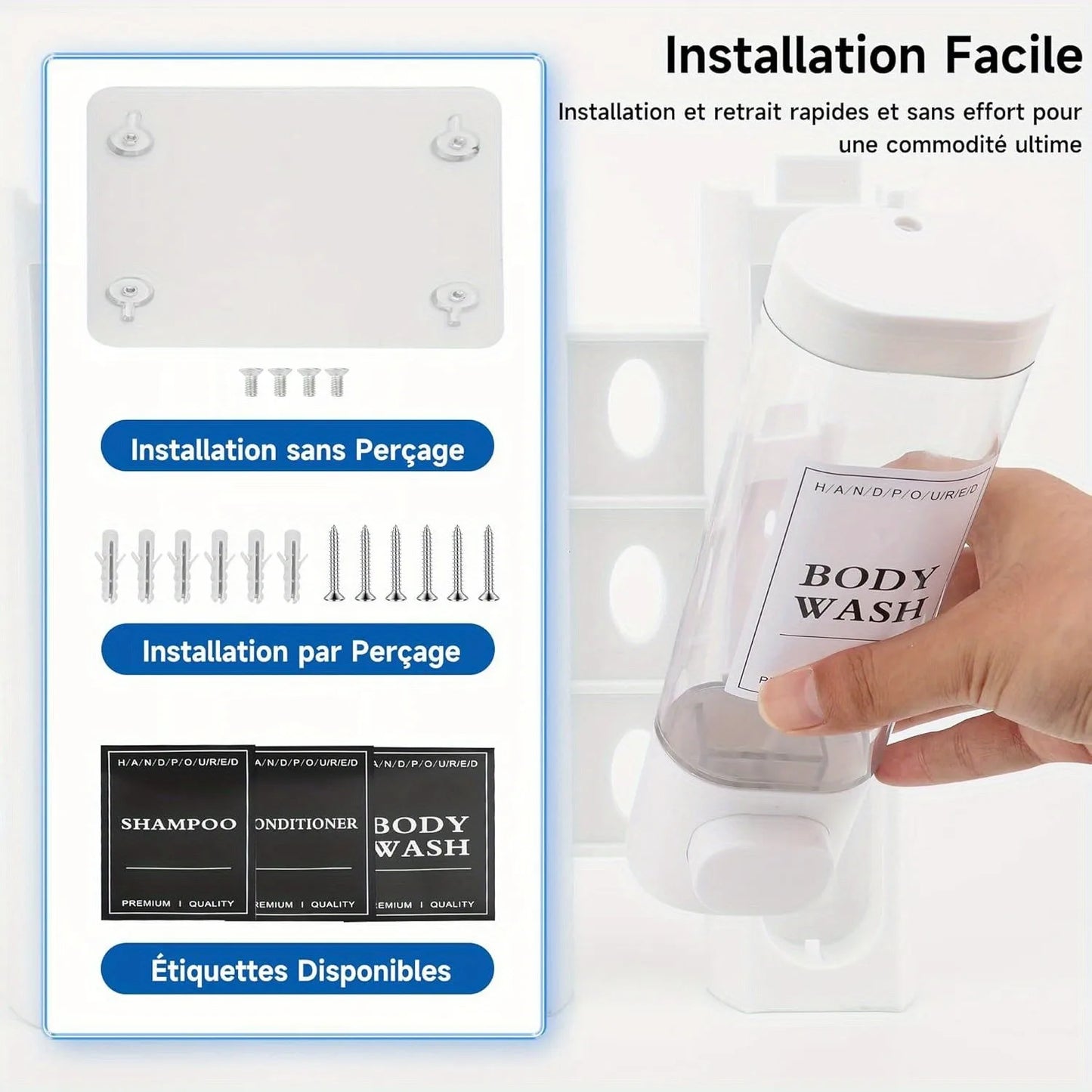 ABS 3 In 1 Wall Mounted Dispenser Shampoo Conditioner Soap